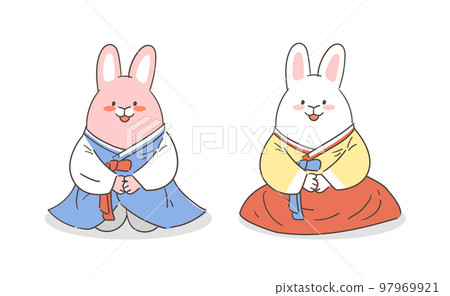 rabbit wearing hanbok illustration 97969921