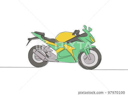 One continuous line drawing of luxury sport motorbike logo. Big motorcycle concept. Single line draw design vector illustration 97970100