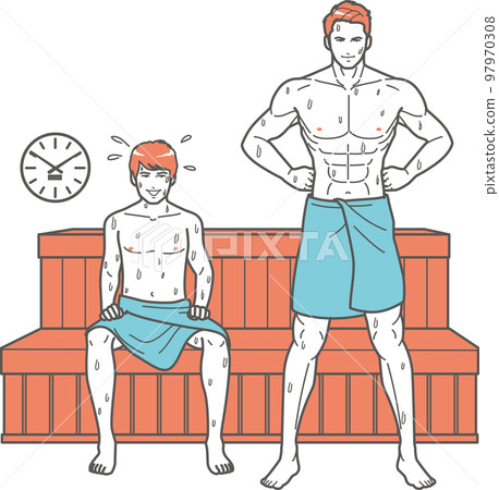 蒸汽浴的年輕和肌肉人 97970308