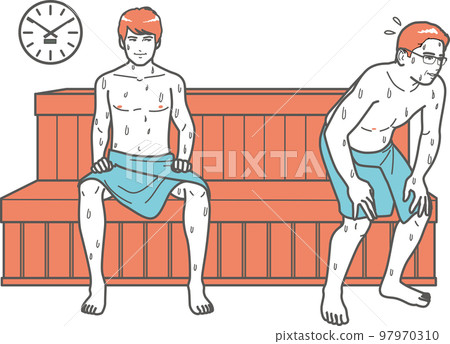 一個中年男人和一個年輕人離開桑拿房 97970310