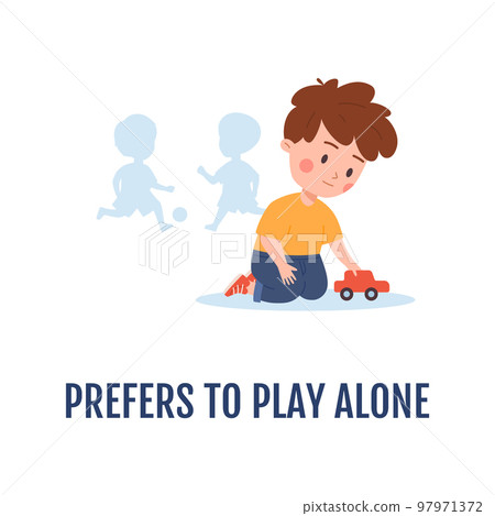 Child with autism prefers to play alone, flat vector illustration isolated. 97971372