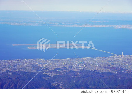 View of Kansai Airport from the Wakayama side in the foreground and Kobe in the distance View of Kansai Airport from the Wakayama side in the foreground and Kobe in the distance 97971441