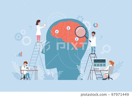 Banner for neurology and electroencephalography exam, flat vector illustration. 97971449