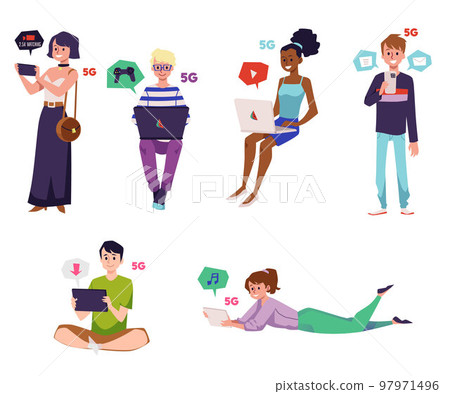 People using 5g internet communication technology vector illustration isolated. People using 5g internet communication technology vector illustration isolated. 97971496