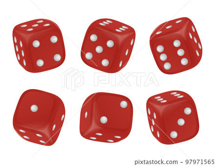 Set of red realistic cubic dices with different numbers of dots from one to six 97971565