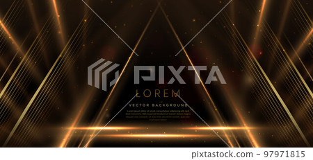 legant golden triangle glowing with lighting effect sparkle on black background. Template premium award design. 97971815