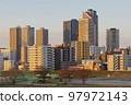 Skyscrapers of Musashikosugi illuminated by the morning sun 3 97972143