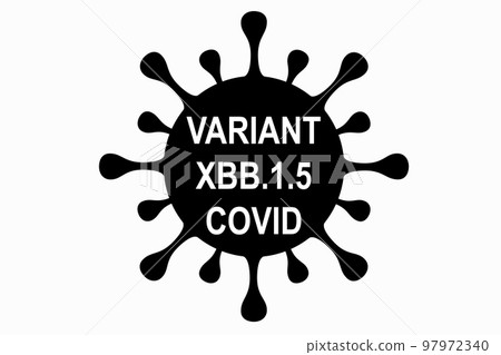 XBB.1.5. Variant Kraken. New variant of the SARS-CoV-2 coronavirus. Subvariant of Omicron. Design horizontal. Virus design and black text. Coronavirus.	 97972340
