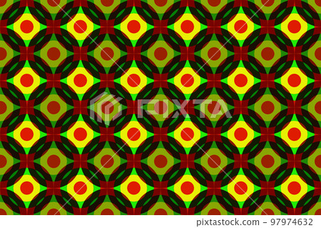Overlapping seamless pattern of multiple circles in red and green on a yellow background Overlapping seamless pattern of multiple circles in red and green on a yellow background 97974632