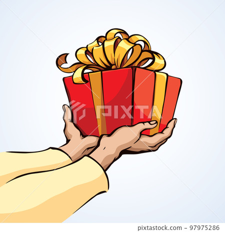 The hand gives a gift. Vector drawing 97975286