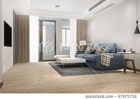 3d rendering luxury and modern living room with leather sofa and lamp 97975738