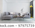 3d rendering luxury and modern living room with leather sofa and lamp 97975739