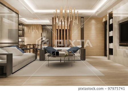 3d rendering luxury and modern living room with leather sofa and lamp 97975741