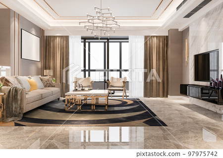 3d rendering luxury and modern living room with leather sofa and lamp 97975742
