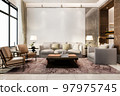 3d rendering luxury and modern living room with leather sofa and lamp 97975745