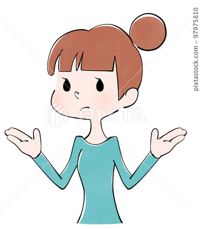 一個女人做出完全不知道的手勢的插圖 97975810