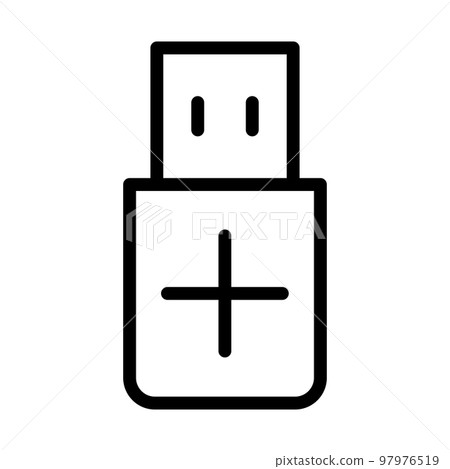 Flash drive add icon line isolated on white background. Black flat thin icon on modern outline style. Linear symbol and editable stroke. Simple and pixel perfect stroke vector illustration 97976519