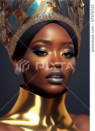 portrait of a dark-skinned girl with a crown and diamonds 97976585