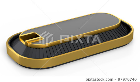 Airport luggage conveyor belt from baggage claim area on white background. 97976740