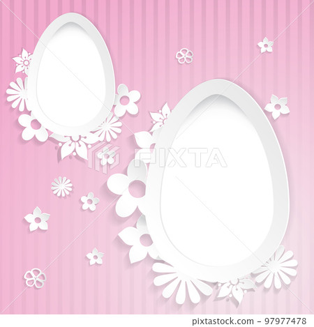 Background with eggs and paper flowers on pink Background with eggs and paper flowers on pink 97977478