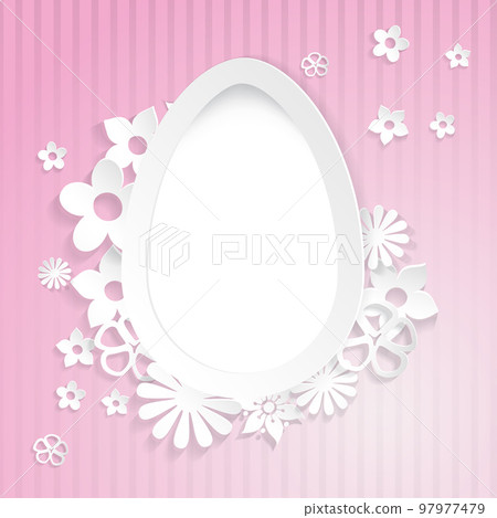 Background with egg and paper flowers on pink 97977479