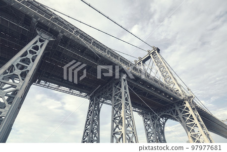 Under the Williamsburg Bridge, color toned picture, New York City, USA. 97977681