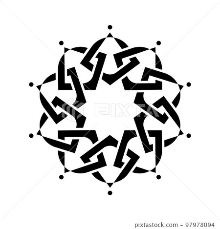 Geometric emblem template design with overlapping elements. Islamic motif. Celtic knot. Geometric pattern mandala in Arabic style, black logo isolated on a white background. Vector illustration Geometric emblem template design with overlapping elements. Islamic motif. Celtic knot. Geometric pattern mandala in Arabic style, black logo isolated on a white background. Vector illustration 97978094
