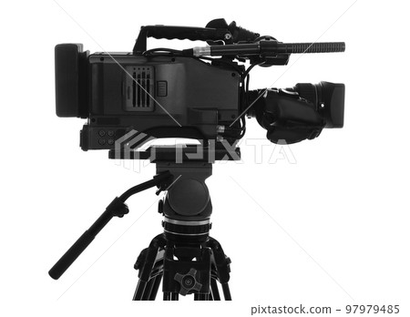 Modern professional video camera isolated on white Modern professional video camera isolated on white 97979485