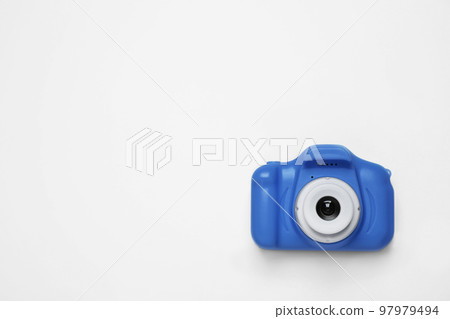 Toy camera isolated on white, top view. Classic blue - color of the Year 2020 Toy camera isolated on white, top view. Classic blue - color of the Year 2020 97979494