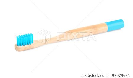 Bamboo toothbrush with blue bristle isolated on white Bamboo toothbrush with blue bristle isolated on white 97979685