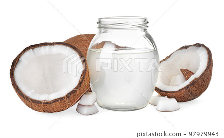 Composition with coconut oil on white background 97979943