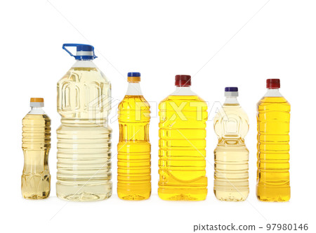 Cooking oil in different bottles isolated on white 97980146
