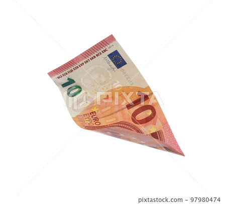 Euro banknote isolated on white. Flying money Euro banknote isolated on white. Flying money 97980474