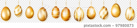 Banner of hanging golden Easter eggs Banner of hanging golden Easter eggs 97980873