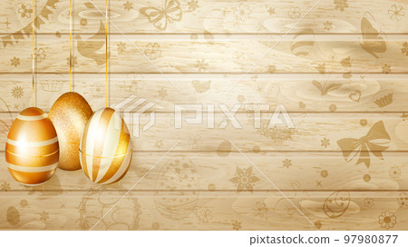 Hanging golden Easter eggs 97980877