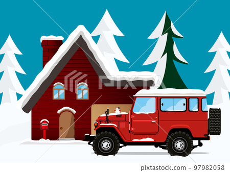 Winter scenery | 4WD and house 97982058