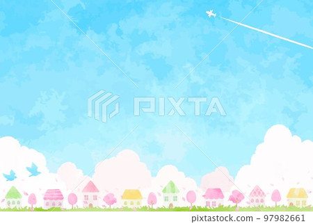 Blue sky and spring cityscape illustration 97982661