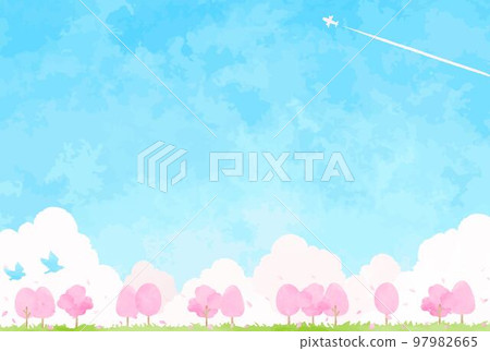 簡單的櫻花樹和藍天風景圖 97982665