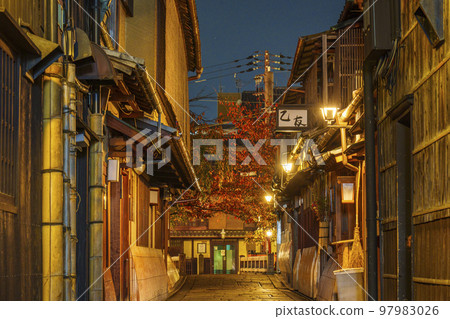 Kyoto's elegant Gion Shirakawa night view cutout 97983026