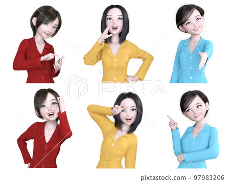 Women's upper body poses in various scenes 97983206