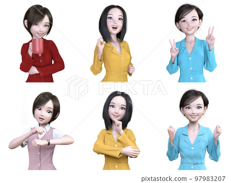 Women's upper body poses in various scenes 97983207