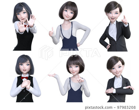 Women's upper body poses in various scenes Women's upper body poses in various scenes 97983208