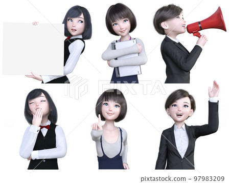 Women's upper body poses in various scenes 97983209