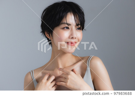 A woman with short hair A woman with short hair 97983688