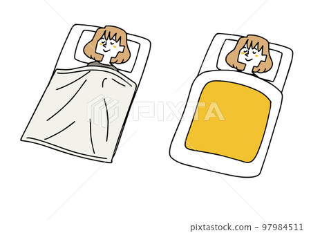 睡在毛巾毯上的女人和睡在蒲團上的女人的插圖集 97984511