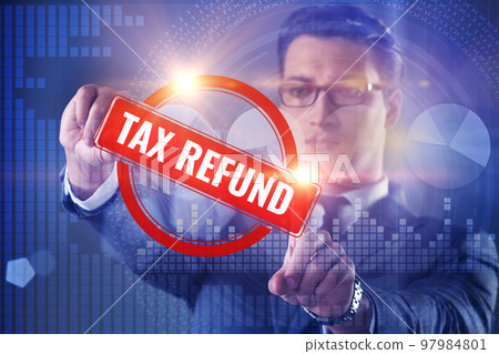 Businessman in tax refund concept Businessman in tax refund concept 97984801