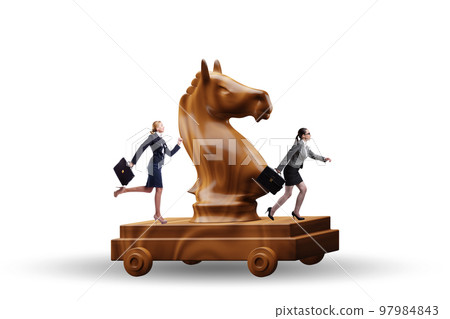 Businesswoman and trojan horse in trap concept 97984843