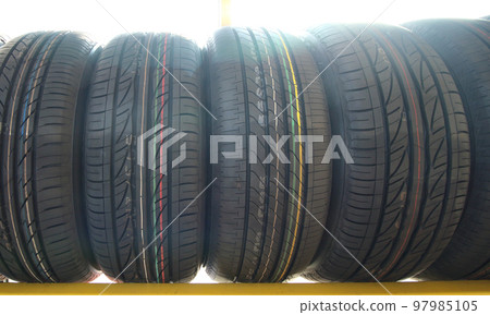 tire tread - Car tires at warehouse 97985105