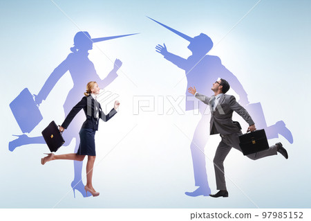 Lier concept with business people and nose 97985152