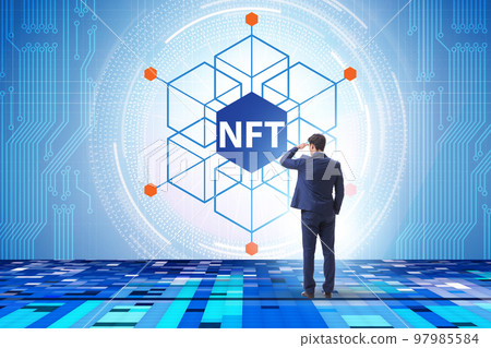 Businessman in NFT non fungible concept Businessman in NFT non fungible concept 97985584